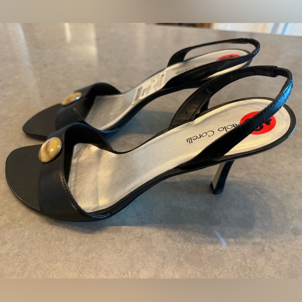 NWT Size 10 Open Toe Black Pumps with tortoise detail
